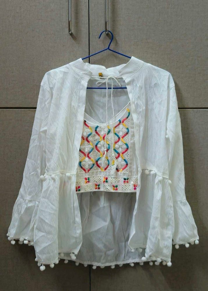 Indo western white Crop top &amp; Shrug
