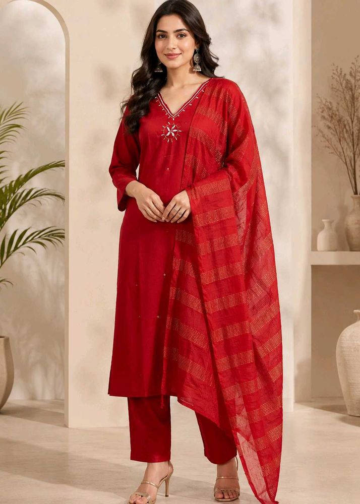 Beutiful red kurta set🌼