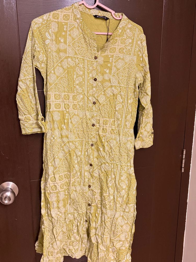 Lime Green Printed Kurta