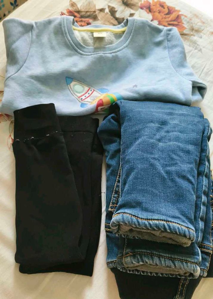 Cute Blue Space Rocket Sweatshirt &amp; Jeans