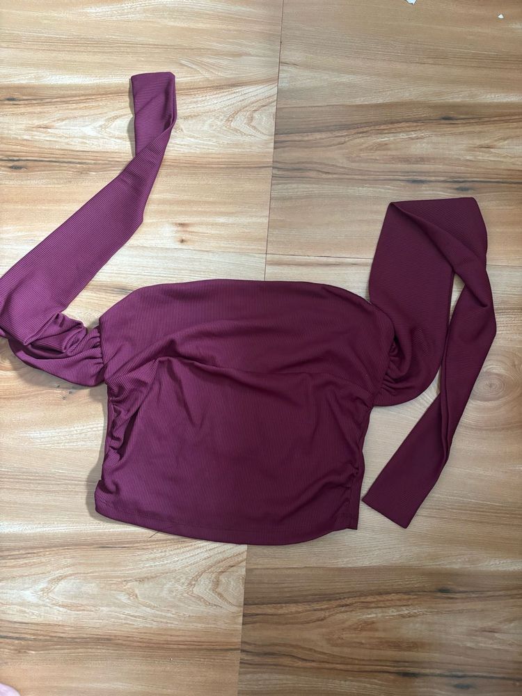 Stylish Maroon One-Shoulder Top
