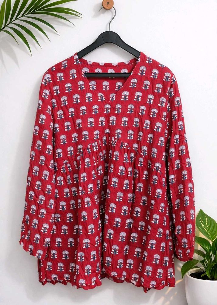 Red Printed Short Kurti – Size XL (New)
