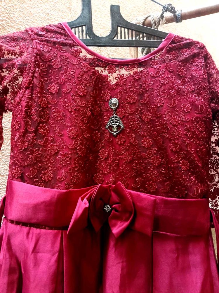 Elegant Maroon Lace Gown