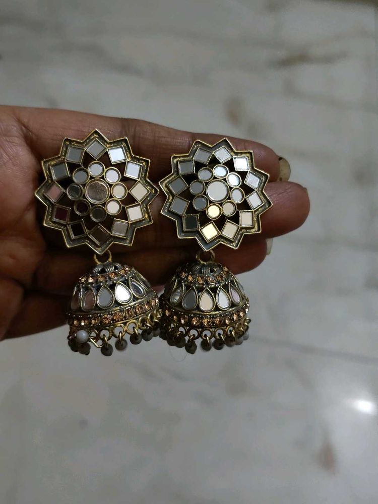 Mirror Work Jhumka Earrings