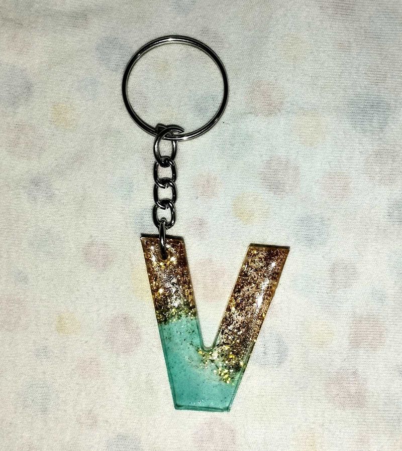 Glitter Letter V Keychain