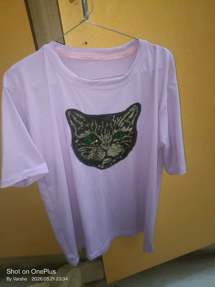 one tym wear purple tshirt with leopard sequin wor