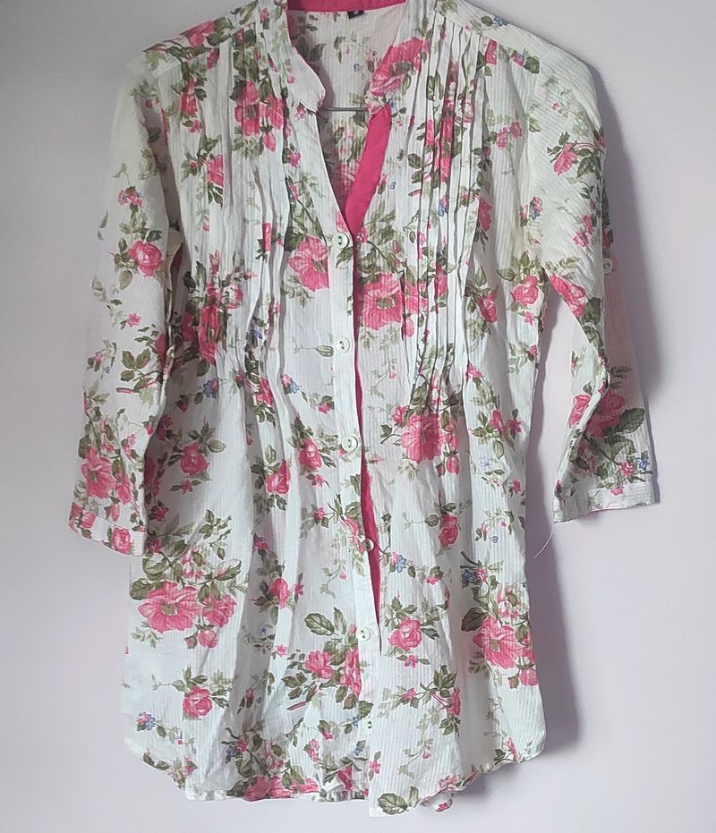 White Floral Print Shirt