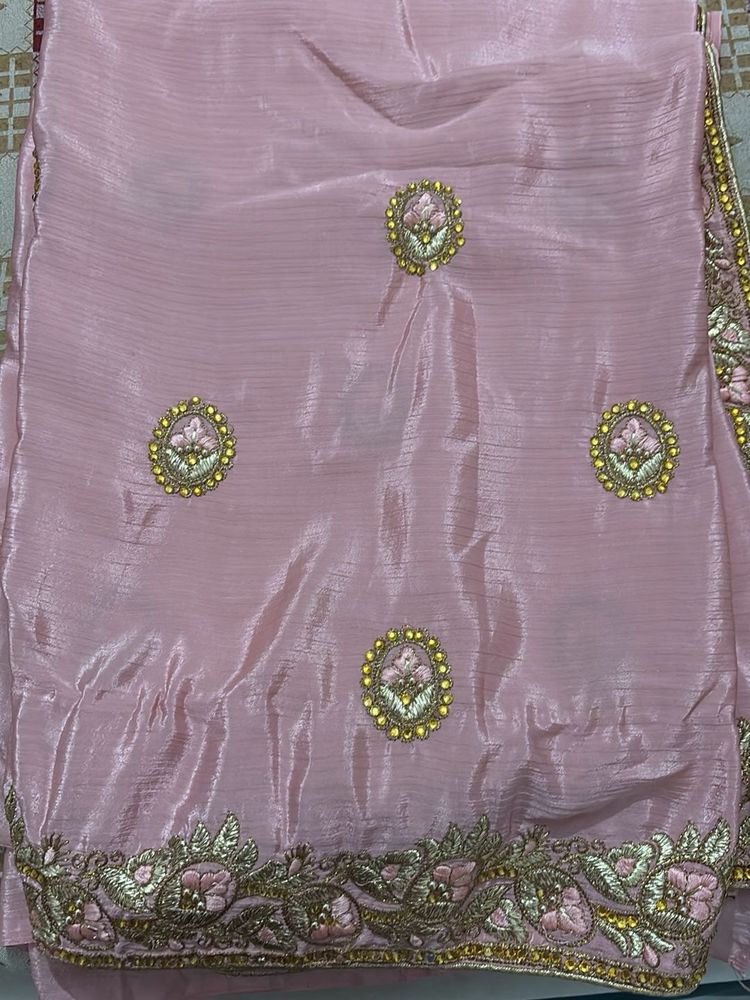 Elegant Pink Embroidered Saree