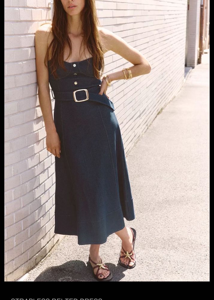 Denim looks like  Strapless Midi Dress