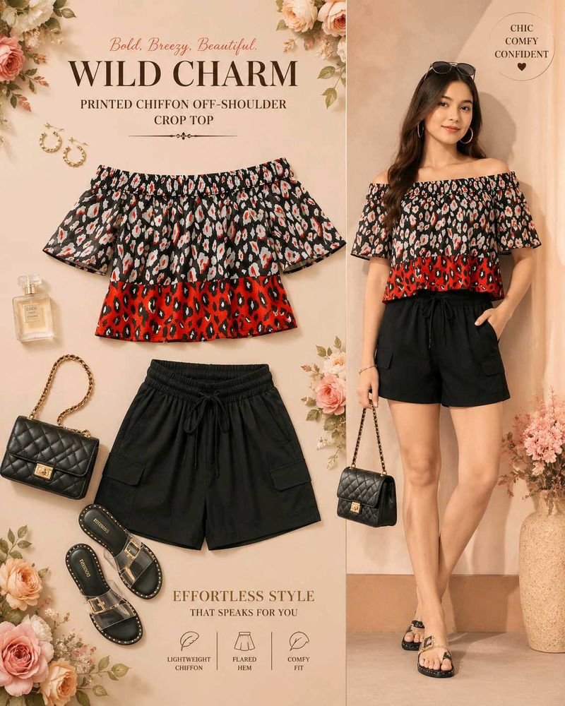 S, M, L and XL size Off-Shoulder Crop T
