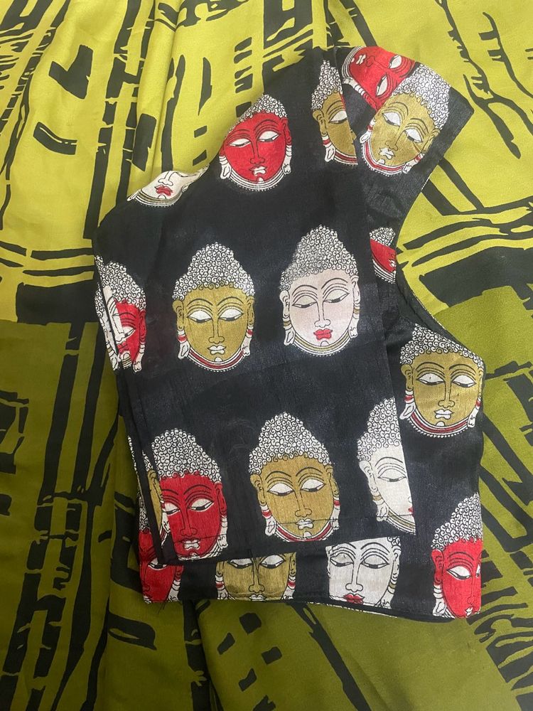 Abstract print shaded Sari with Kalamkari Blouse