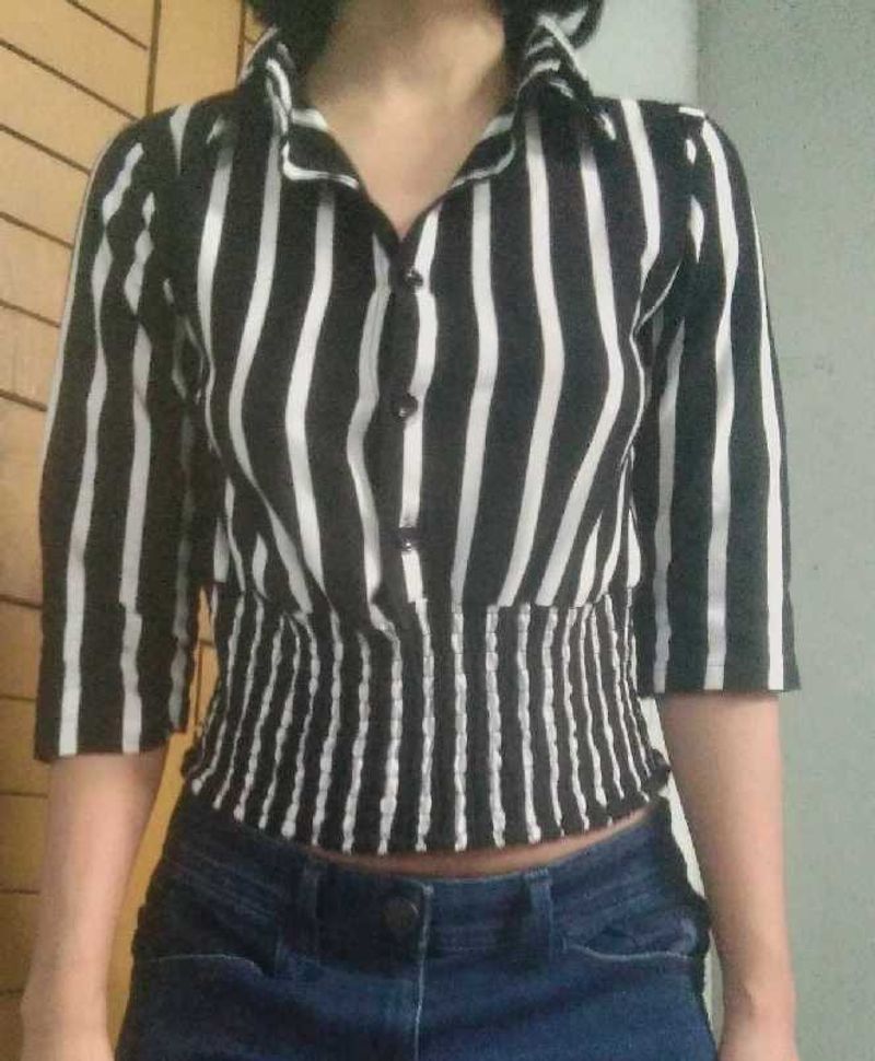 Striped Y2k Black And White Top