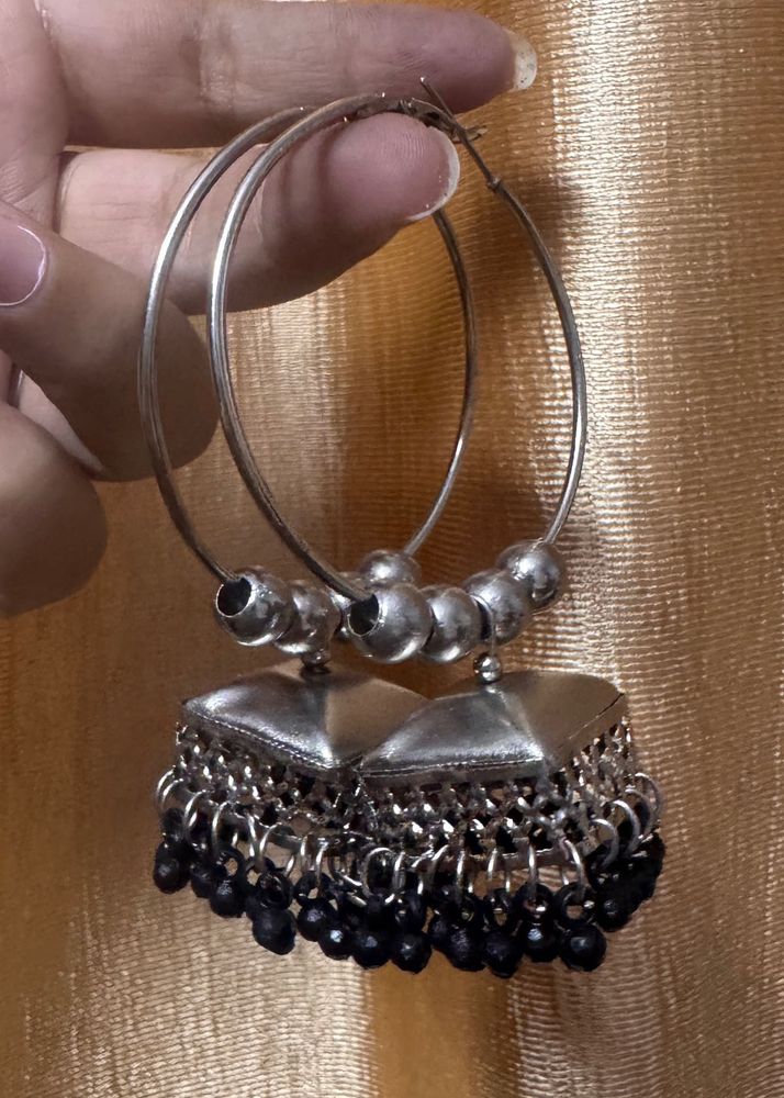 Stylish Jhumka Hoop Earrings with Black Beads