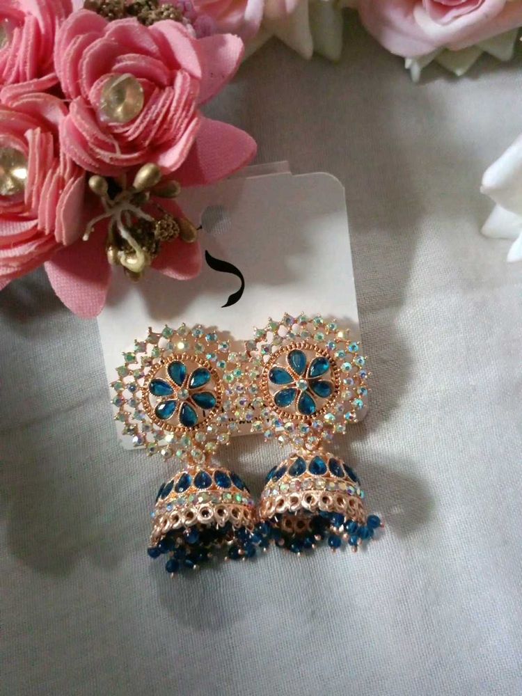 Stunning Blue Stone Jhumka Earrings