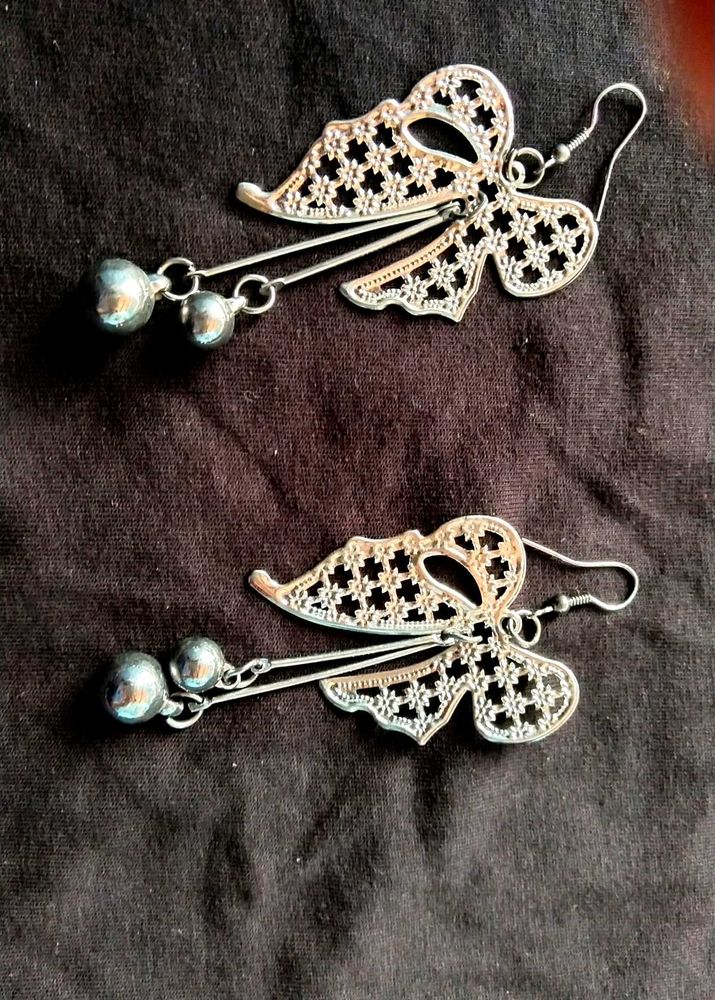 Elegant Silver Tone Butterfly Earrings