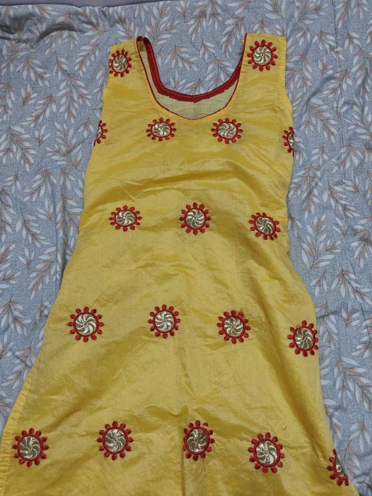 Yellow Embroidered Kurti