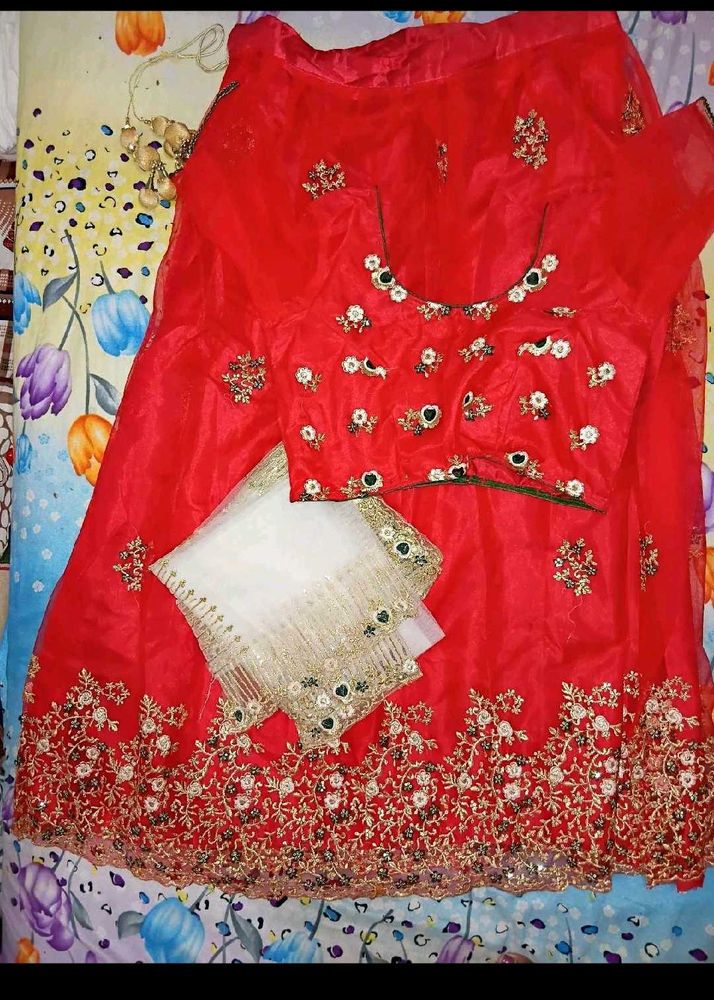 Red Embroidered Lehenga Choli Set