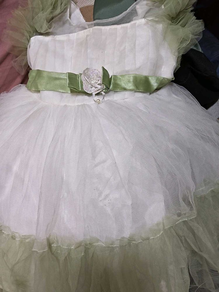 Elegant White &amp; Green Gown
