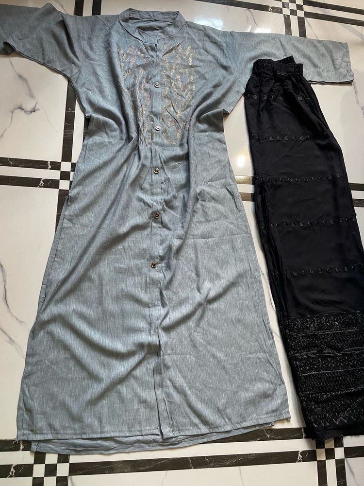 Grey Kurta With Black Plazo