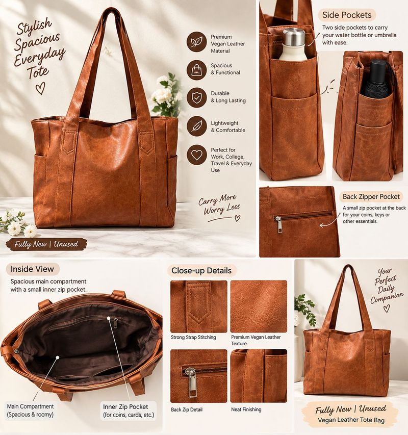 Stylish Vegan Leather Everyday Tote Bag