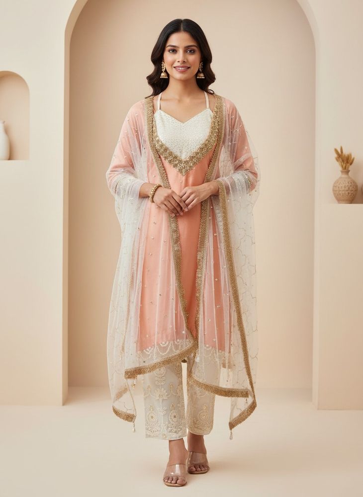 Peach Kurta Set with Dupatta