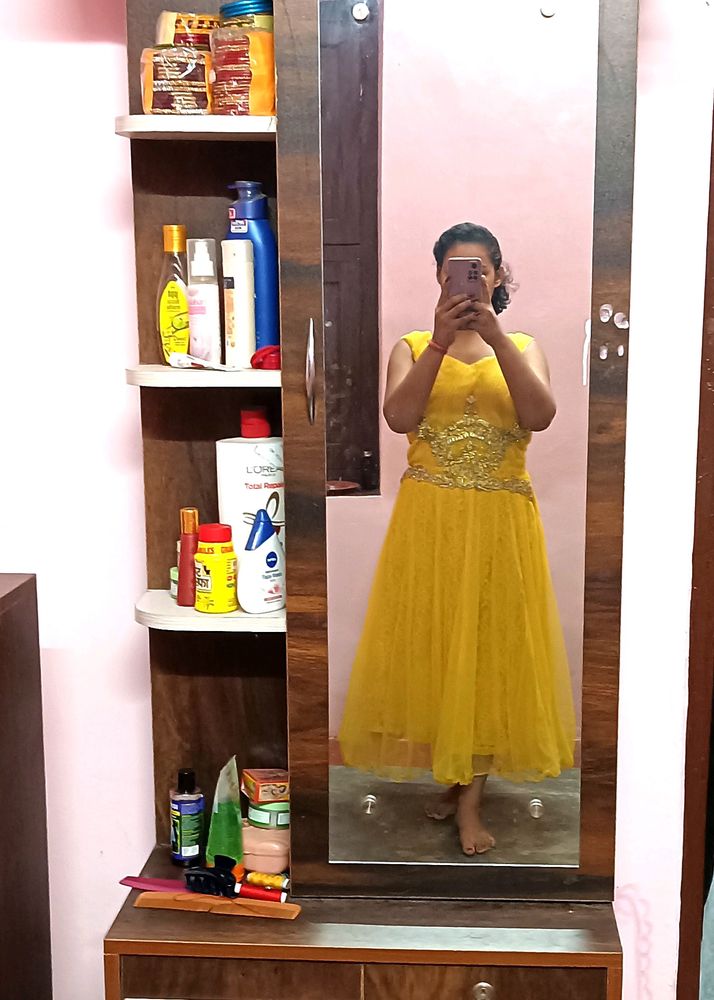 WOMEN'S BEAUTIFUL MAXI DRESH,PARTY,HALDI(MUSTARD)