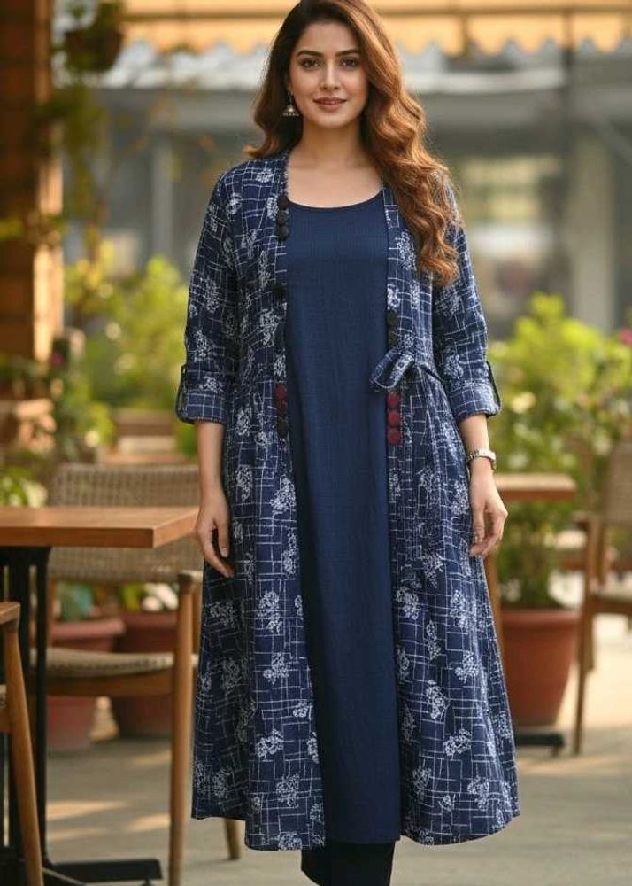 Stylish Blue Plaid Streachable Shrug