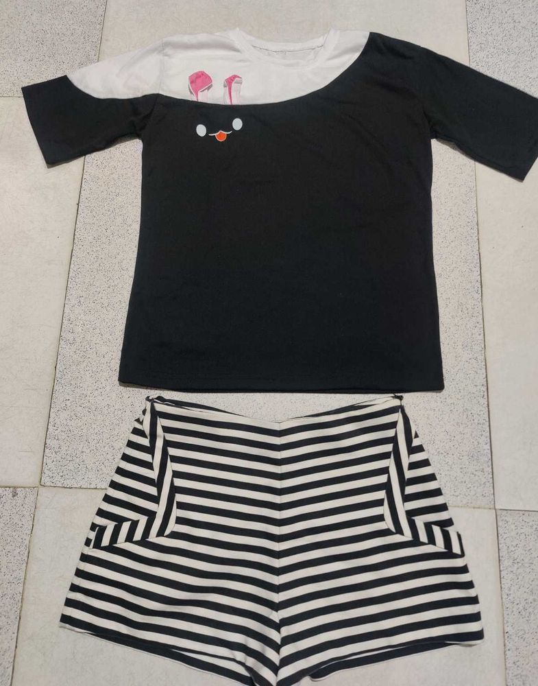 Cute Bunny Top &amp; Striped Shorts Set zara brand