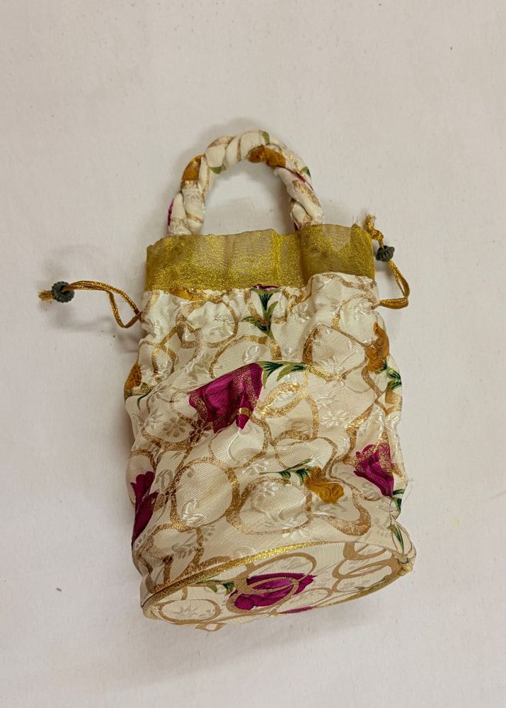 Designer Potli Bag - White Floral