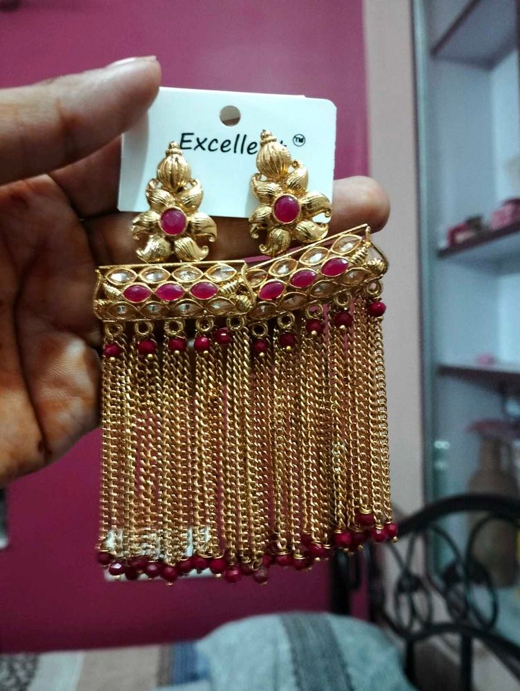 Beautiful Gold Plated Earrings with Red Stones
