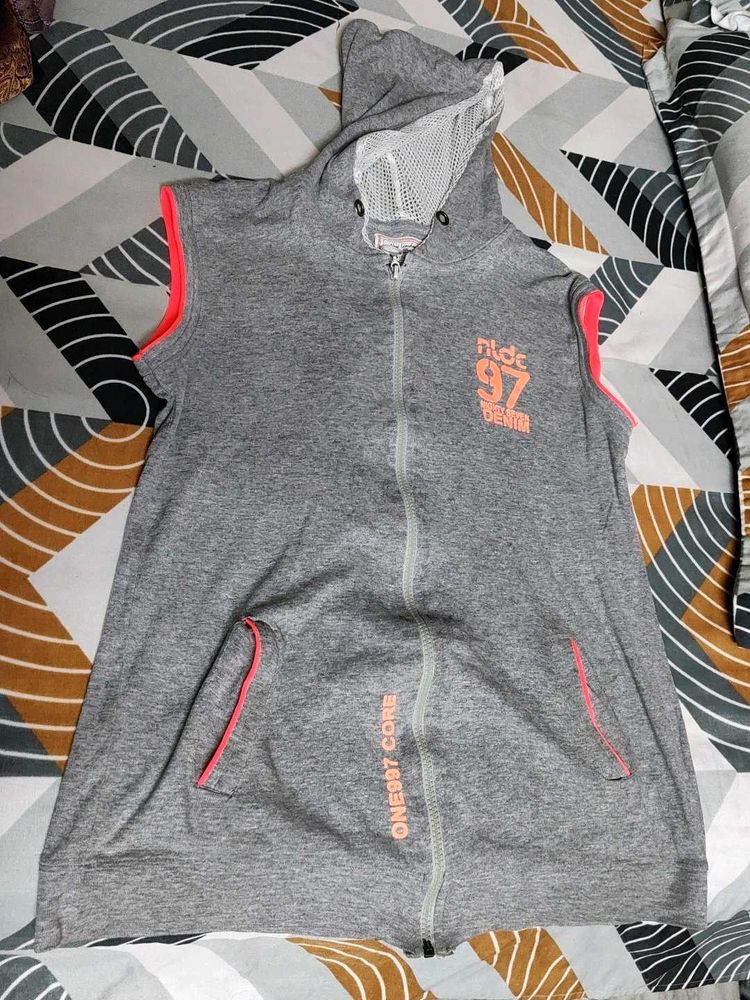 Sleeveless Grey Hoodie Vest