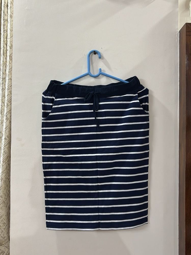 Navy Striped Pencil Skirt
