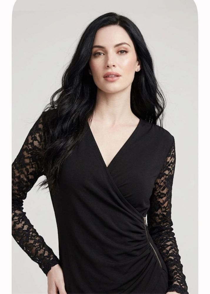 Chic Black Lace Sleeve Wrap Top