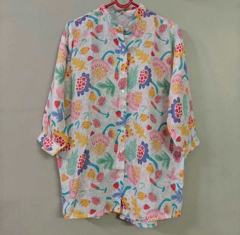 Vibrant Floral Print Button-Up Top