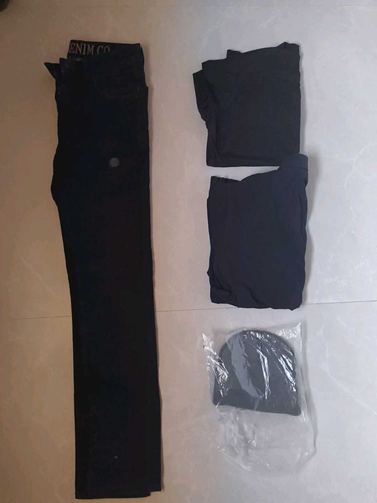 Combo jeans+ tshirt+ warmer+ beanie