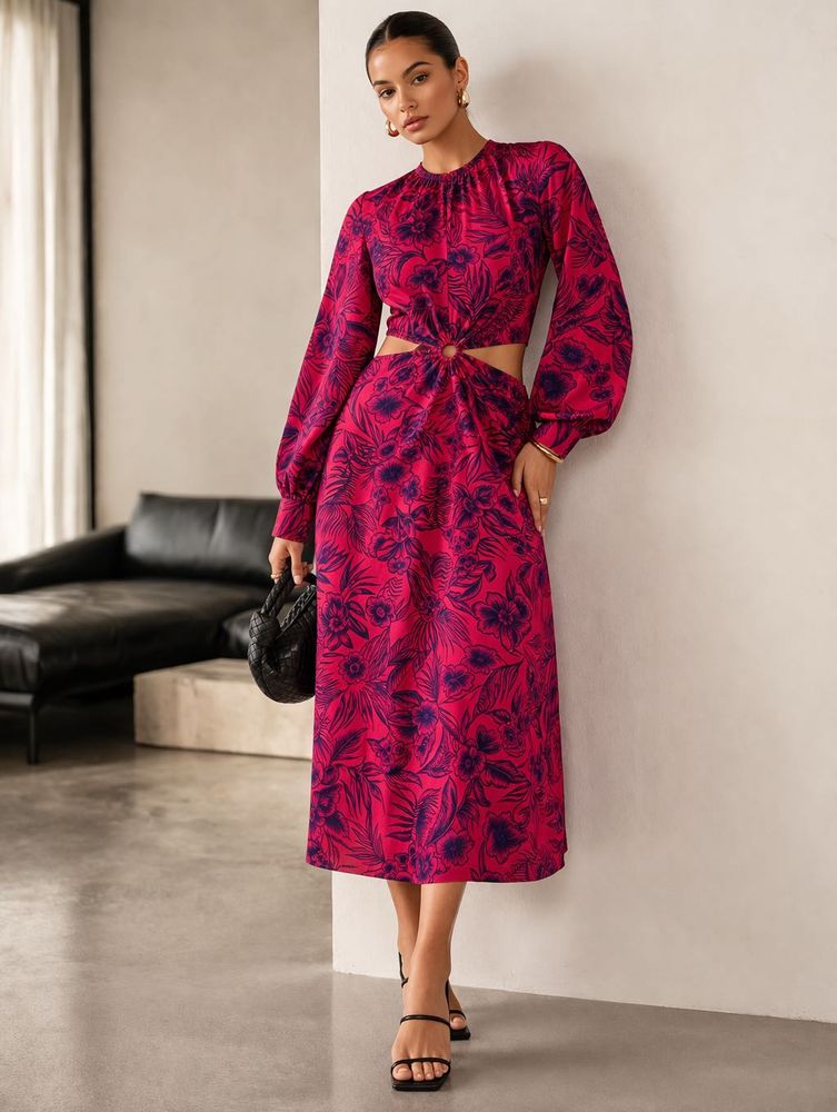 Floral Cut-out Midi Dress