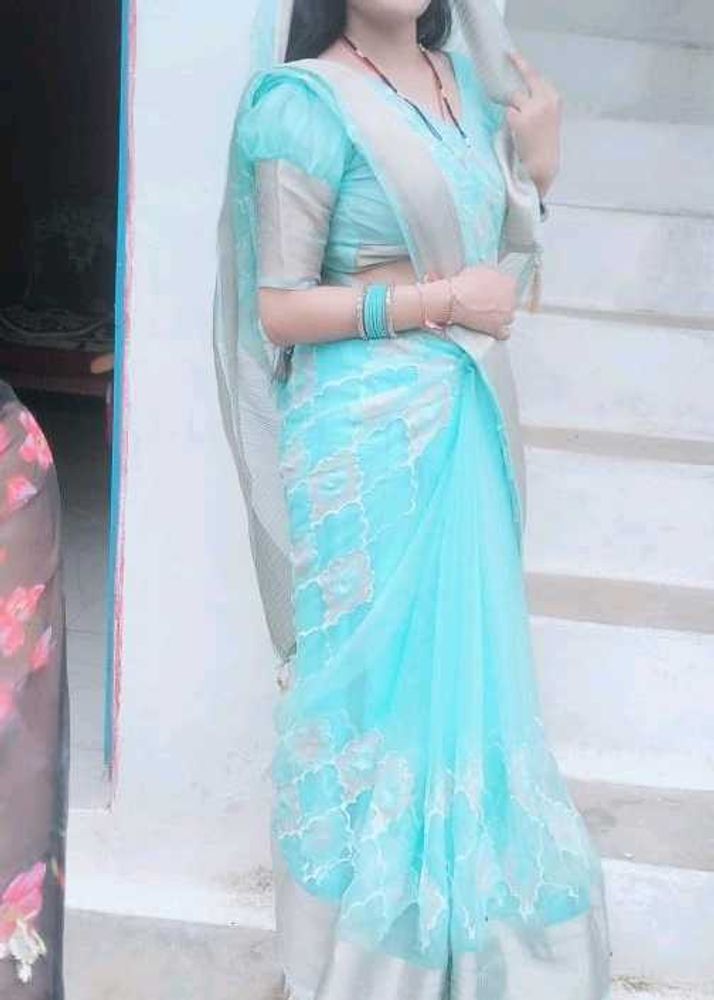 Beautiful Sky Blue Saree