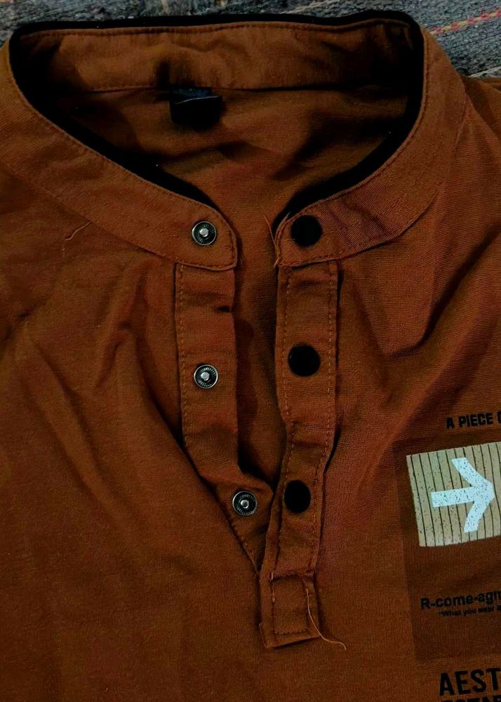 #Boy's Brown Henley T-Shirt