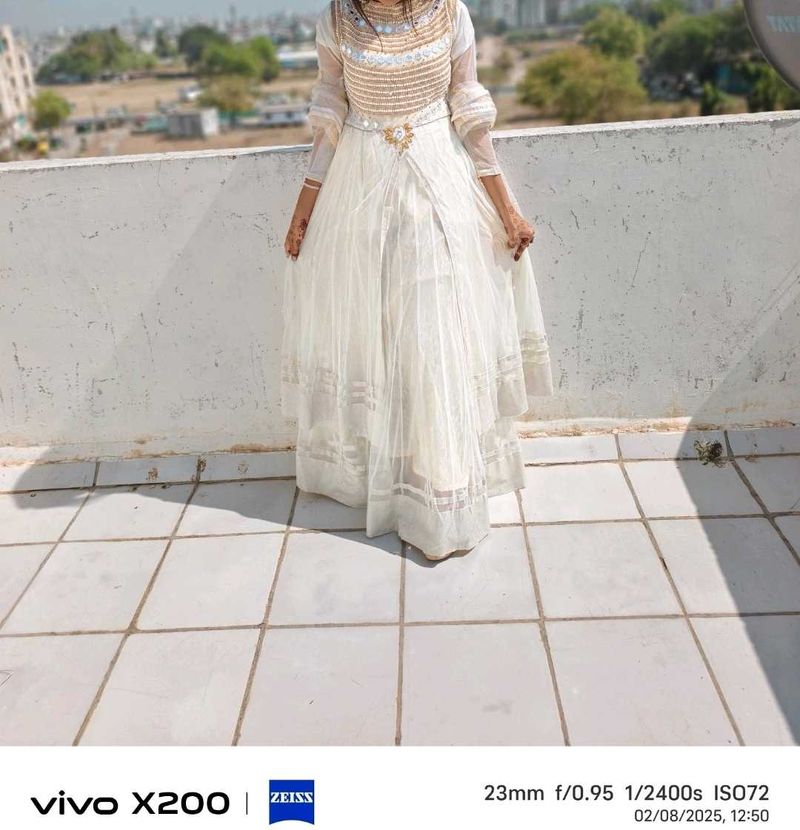 Elegant White indo western upper top lower sarara