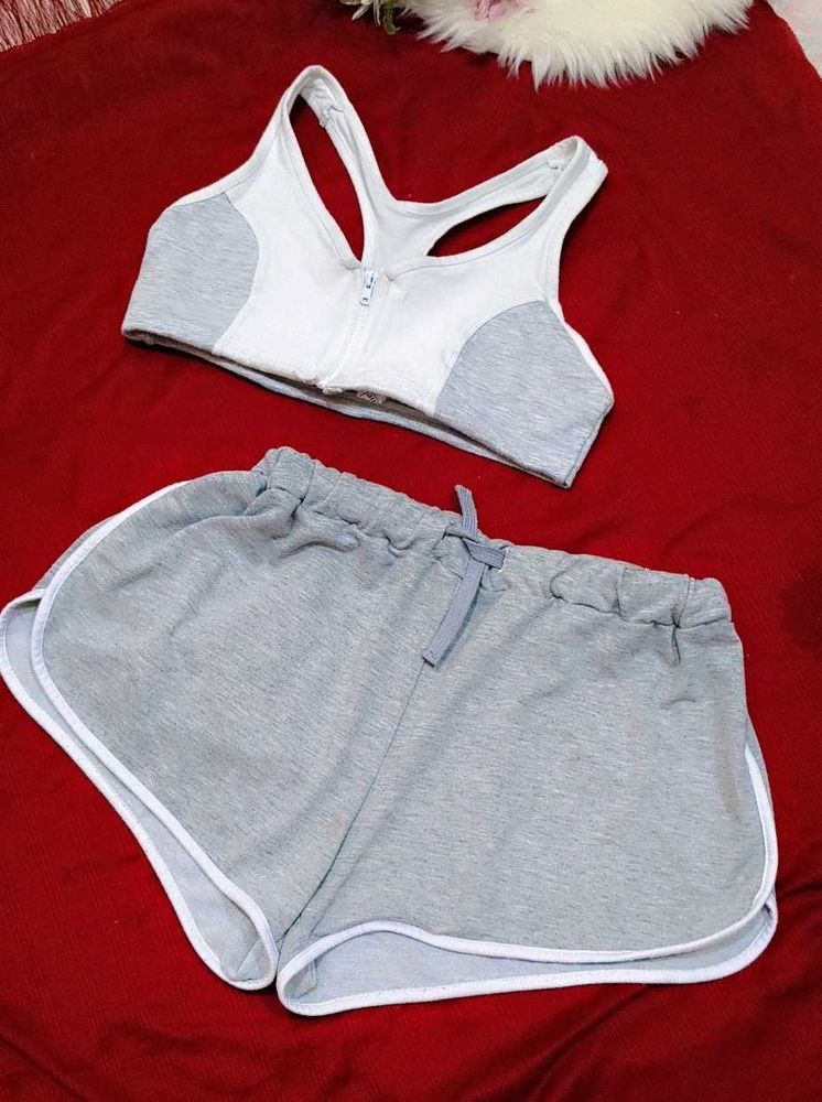Grey Sports Bra &amp; Shorts Set
