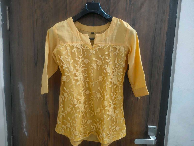 Yellow Embroidered Kurta medium size