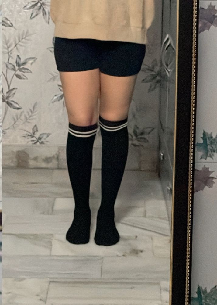 Black Knee-High Socks with Stripes
