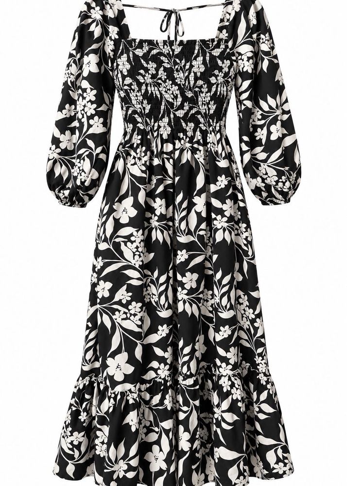 Black &amp; White Floral Midi Dress