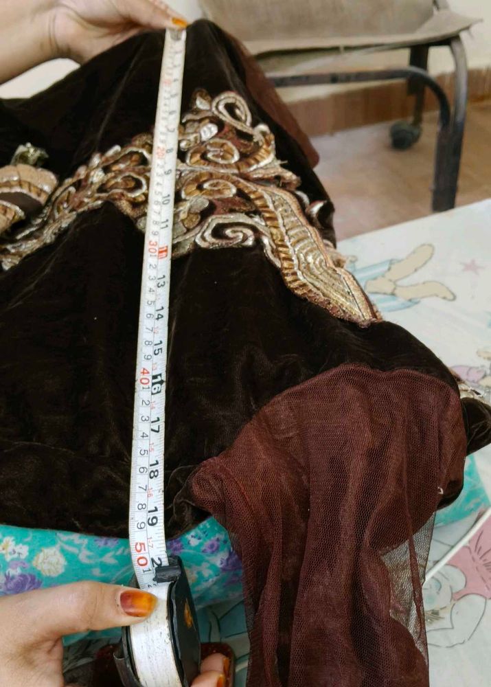 Embroidered Velvet gown Set