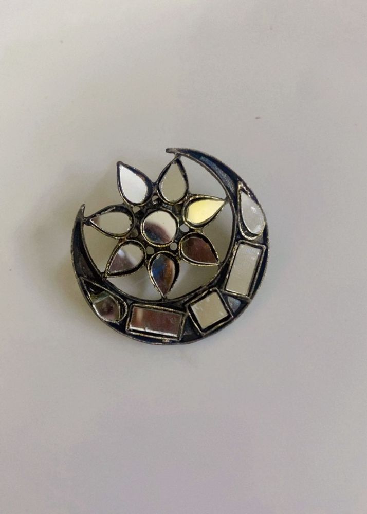 Unique Mirror Embellished Crescent  Ring