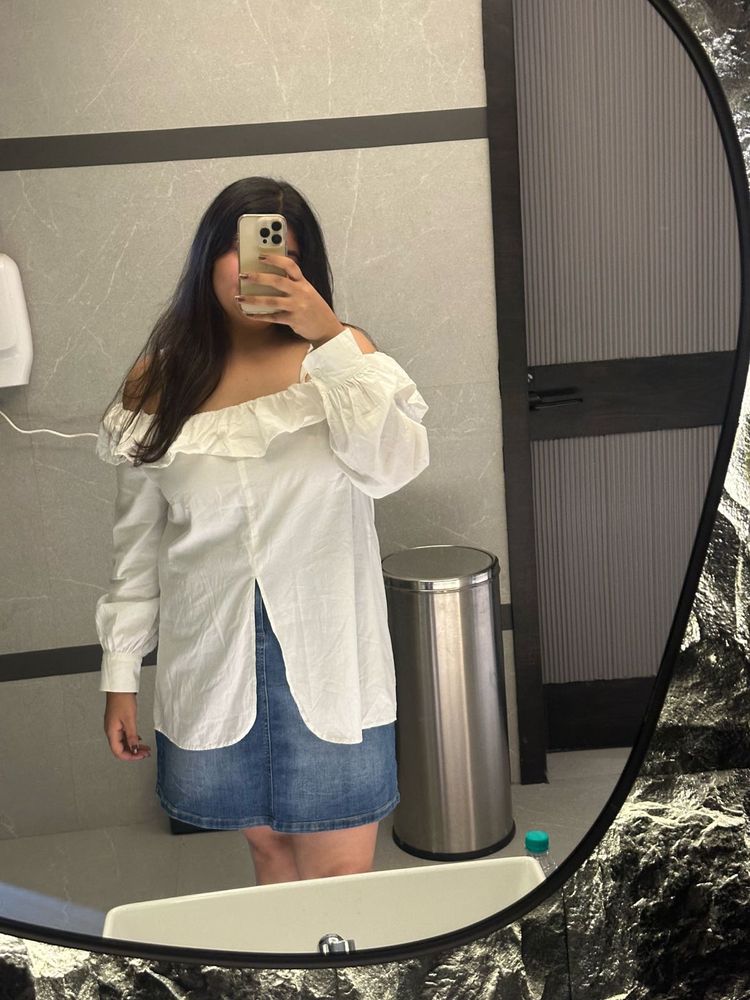 White Off-Shoulder Ruffle Blouse