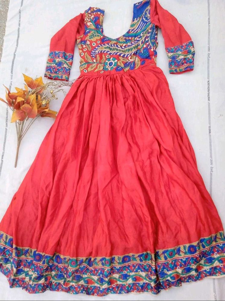 Vibrant Red Anarkali Style Gown