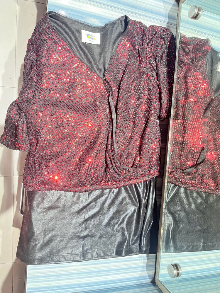 Sparkling Red Sequin Wrap Skirt Top