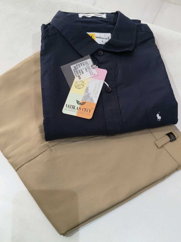 Navy Blue Shirt &amp; Khaki Pants Set