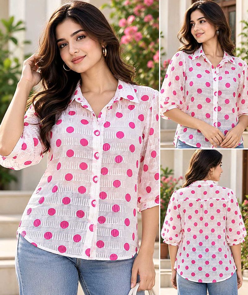 Chic Pink Polka Dot Sheer Blouse